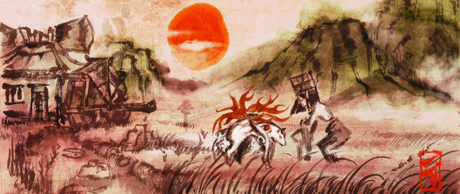 Still from the computer game Okami, which uses a NPR chinese painting