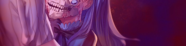A blue haired woman who apparently is also a skull and has an eye hanging from the socket. I'm going to be straight with you here, I'm just the editor so I have no idea what is going on in this image, just that it is a screnshot from Notch the Innocent Luna. 