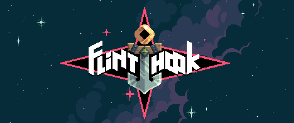 An anchor in a starburst with the word "Flinthook"