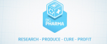 The logo for Big Pharma (the game) with the text below that reads "Research - Produce - Cure - Profit"