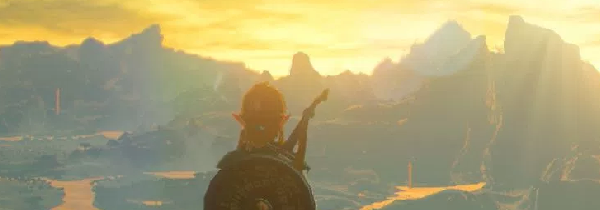 Link, looking out over Hyrule as the sun sets.