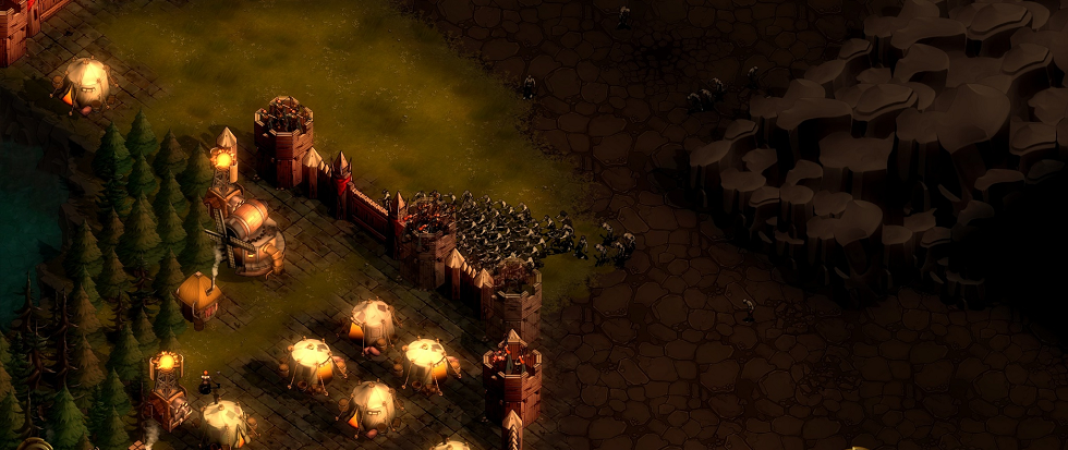 A small castle surrounded by green farmland. This is a screenshot from the game They Are Billions, originally taken by Steam User Killer Rabbit