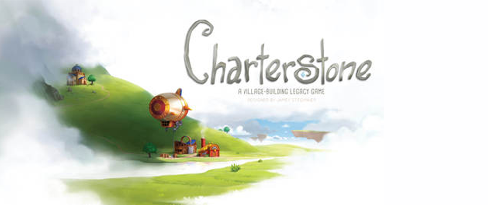 A green hill with a zeppelin cutting across, big text that reads "Charterstone"