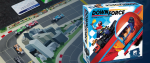 The board game Downforce, the box, with the set behind.