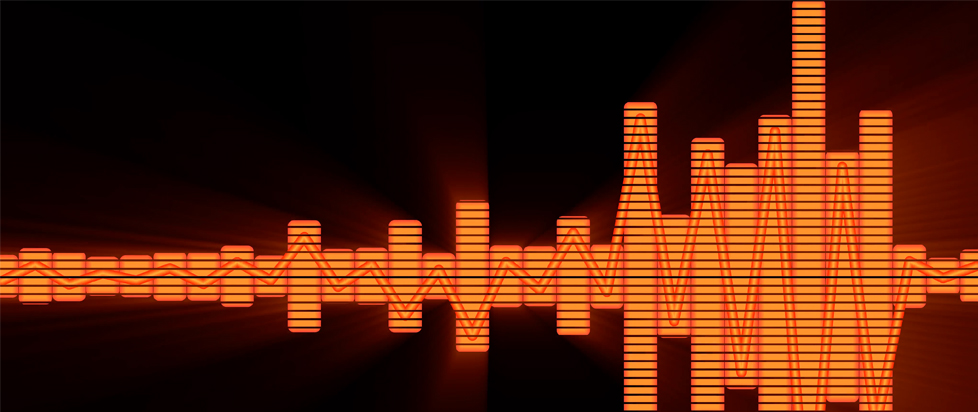 A sound wave represented electronically by sound editing software.
