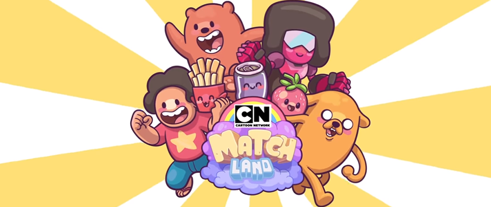 a group of characters from Cartoon Network games surrounding a splashy logo that says "CN Match Land"