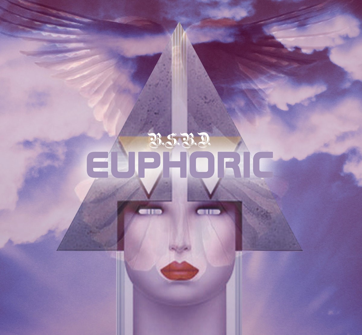 A Large face with empty eyes and a pyramid on their head forming the cover for Euphoric Tape by Blue Sky Black Death.