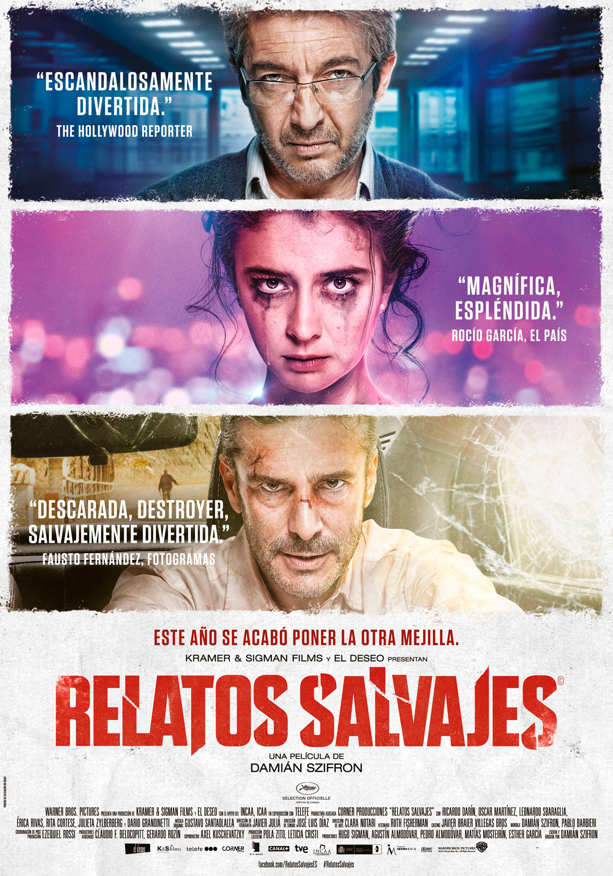 The poster for Relatos Salvajes with three people highlighted horizontally.