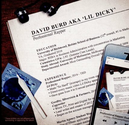 A close-up of the resume of David Burd aka "Lil Dicky."