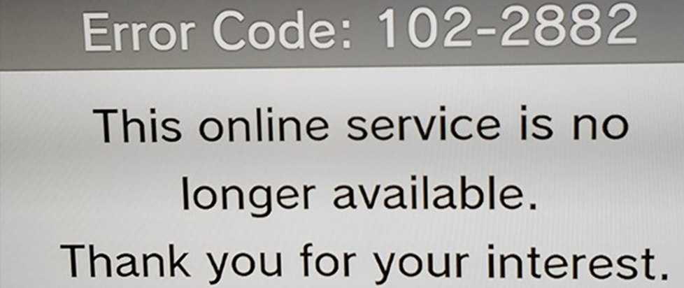 The error code for Wii U that reads Error Code 102-2892: This online service is no longer available. Thank you for your interest.