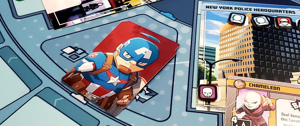 The board game Marvel United showing a chibi Captain America.