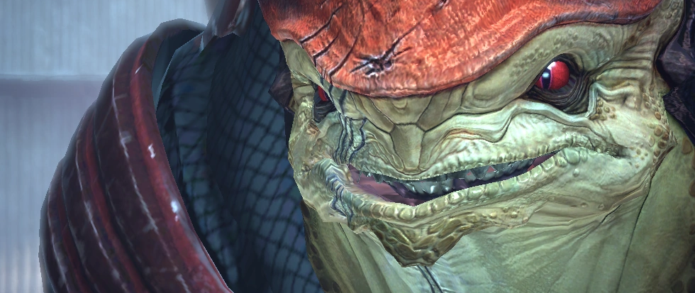 the turtle-faced alien Wrex from Mass Effect
