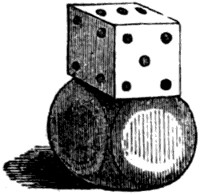 A pen and ink drawing of two dice, stacked.