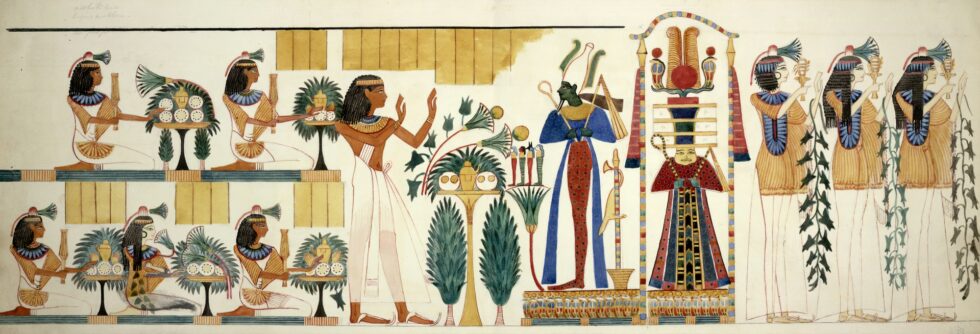 An example of the colorful artworks found on the inside walls of ancient Egyptian tombs.
