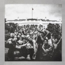Cover art for Kendrick Lamar's To Pimp a Butterfly, depicting a large group of protestors squeezed together in front of the White House.