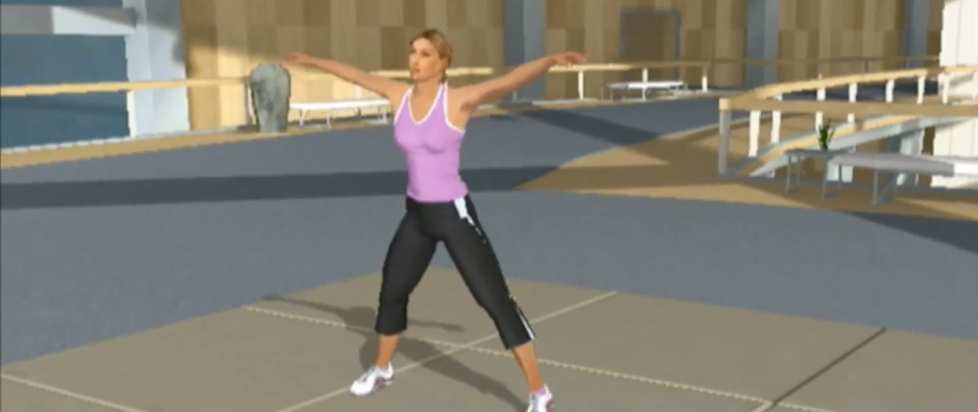 Maya from My Fitness Coach shows the player how to do some jumping jacks in glorious 480p resolution