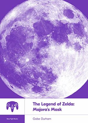 The cover of Gabe Durham's The Legend of Zelda: Majora's Mask, which is a large telescopic photograph of the Earth's moon rendered in bright purple ink.