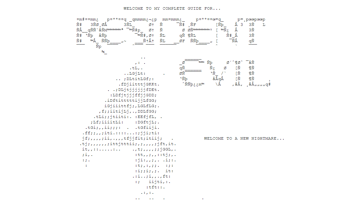 The logo for Resident Evil 4 rendered in ASCII artwork typical of the kind found at the beginning of an online game guide.