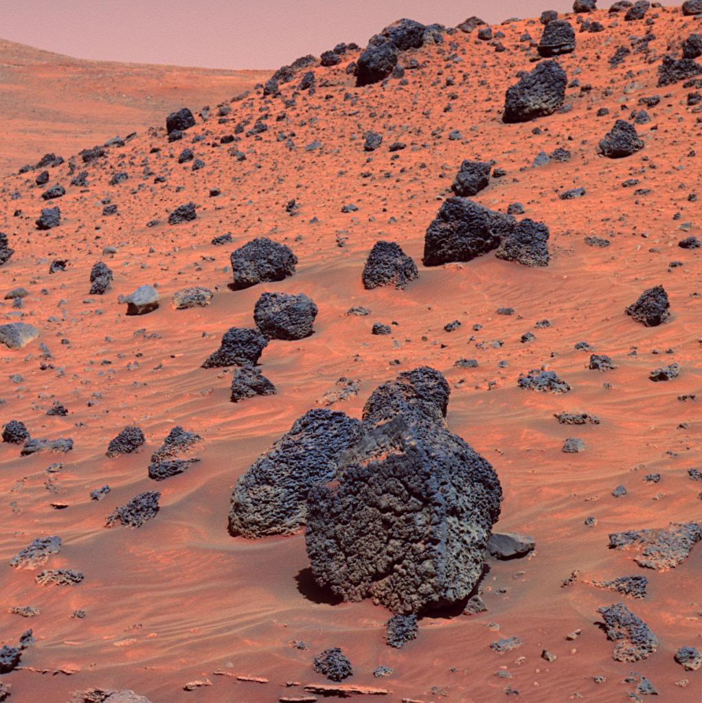 Spirit Rover Image, false color Boulders on Mars, 2006.