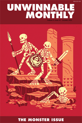 Small version cover with three skeletal soldiers among marble pillars peering out at the viewer.
