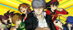 The cast of Persona 4 poses like rockstars in front of a vibrant yellow background reminiscent of crayola sunbeams.