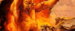 A crop of the box art for the Dungeons and Dragons campaign setting Al-Qadim, with a large shirtless djinn menacing a hero in a turban and robe just trying to get by on his little horse