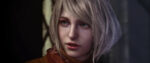 A close-up of Ashley Graham from Resident Evil 4 Remake. She is a blonde woman with a tousled bob and red leather jacket.