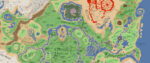 A top-down map of the landscape of Hyrule from Breath of the Wild.