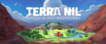 The cover art for Terra Nil: Reclaim the Wasteland, featuring a lush valley being terraformed while surrounded by barren rocky mountains