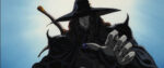 A screencap from Vampire Hunter D shows the titular hunter reaching towards the viewer. He wears a magnificent hat.
