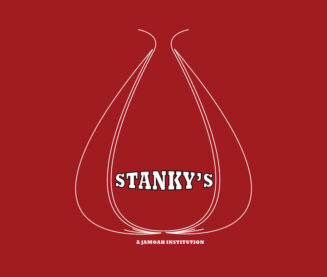 Noah's "Stanky's" logo, featuring the name of the restaurant inside of a giant bulb of garlic.