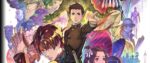 Art from Great Ace Attorney features Ace performing his famous point while several portraits of the rest of the cast fill the space behind him.