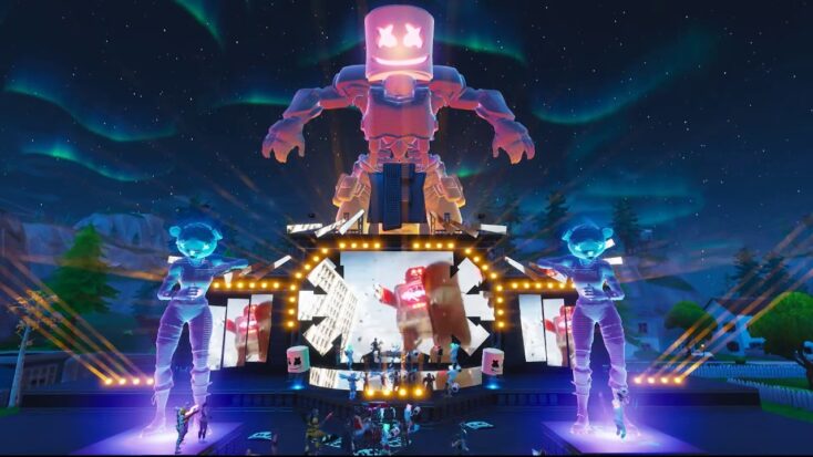 A virtual concert in Fortnite featuring the musician and DJ Marshmello.