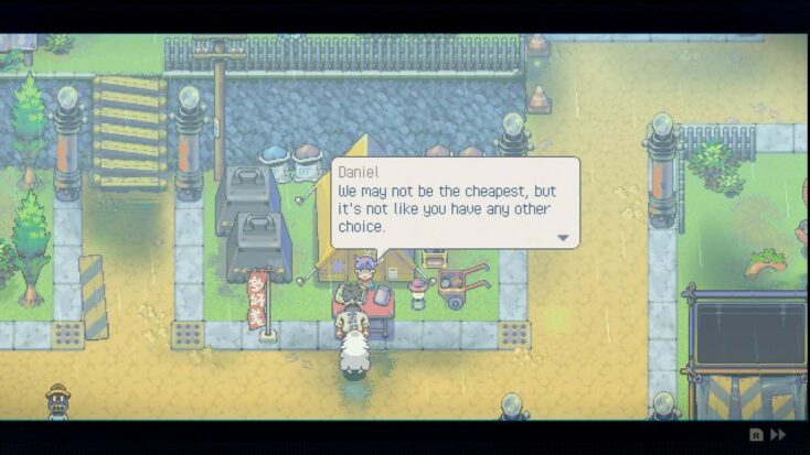A screenshot from Octopia shows a kitchen worker telling the player, "we may not be the cheapest, but it's not like you have any other choice."