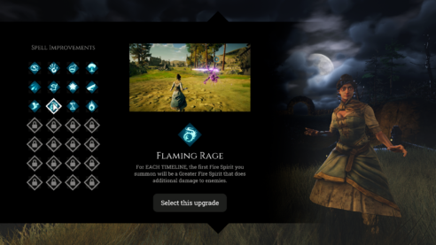 A screenshot from Timemelters with a skill tree of various icons and improvmenets for spells