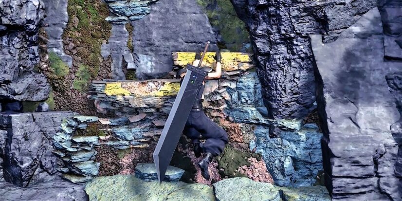 Cloud hangs on a yellow-painted ledge, in case he couldn't tell where he was supposed to go.