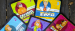 A close up look at some of the cards in Scooby Doo Escape from the Haunted Mansion, featuring portraits from Fred, Velma, Shaggy, Scooby, and the other investigator but her name is cut off and I can't remember it at the moment