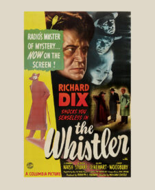 A poster for the first Whistler movie, a painting with some ghostly faces, a stern man, several guys in trenchcoats and fedoras