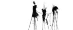 Three shadowy figures are propped up by trios of long poles, though whether they've been impaled or are using them as spindly methods of travel is unclear.