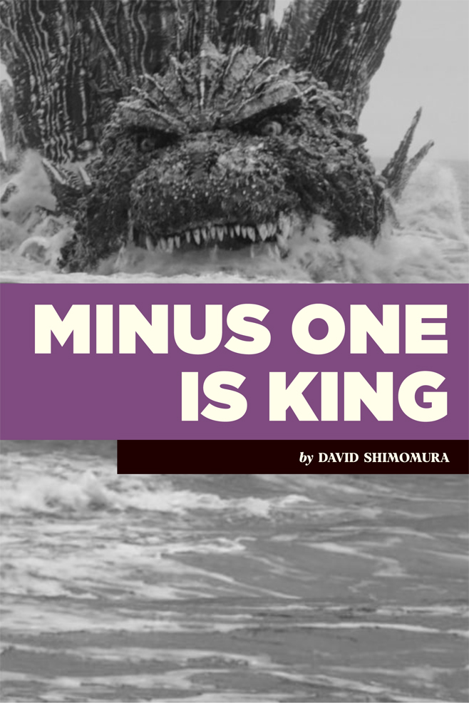 A black-and-white still from Godzilla Minus One featuring the titular kaiju emerging from the sea.