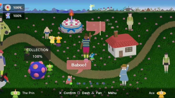 A menu screen from Katamari Damacy shows the players stats, as well as an overview of where they can go and what they can do.