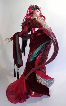 Virginie Ropars’ statue of an anthropomorphic Mothra, a woman dressed in oppulent red robes and bending back at the waist at an odd yet beautiful angle.