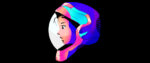 Key art for 1000xRESIST featuring a young woman's pensive face seen in profile through the face shield of a space helmet.