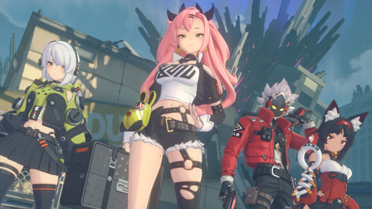 Nicole stands in a power pose in a sunny parking lot, the rest of the Cunning Hares standing behind her ready to provide backup.