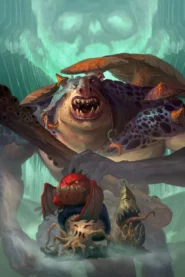 The key art for Mollogs Mob a warband in Warhammer Underworlds, with a giant mushroom troll wielding a barnacled club and her red ball demon and root companions