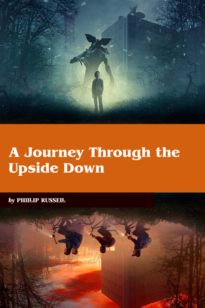 Key art from Stranger Things shows a mirrored image of Will trapped in the Upside Down with a demogorgon while the rest of his friends ride bikes in the real world.