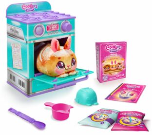 A rabbit-shaped frosted bun (or frosted bun-shaped rabbit?) pokes its head out of a tiny pastel-colored oven, its tiny smile belying the horror of the situation.