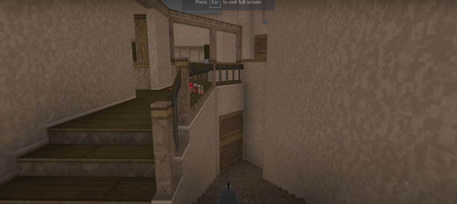 A screenshot from the Myhouse mod for DOOM II shows a slightly uncanny suburban-style staircase.