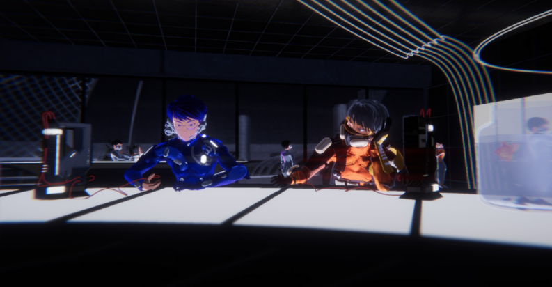 A screenshot from 1000xRESIST shows Blue sitting at a bar with another person wearing orange.
