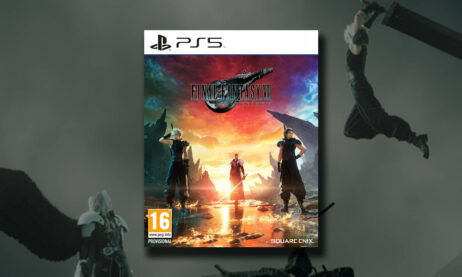 An ad for Final Fantasy 7 Rebirth on the Playstation 5 with the European box art in the center it's really just Cloud and Sephiroth in various poses very cute